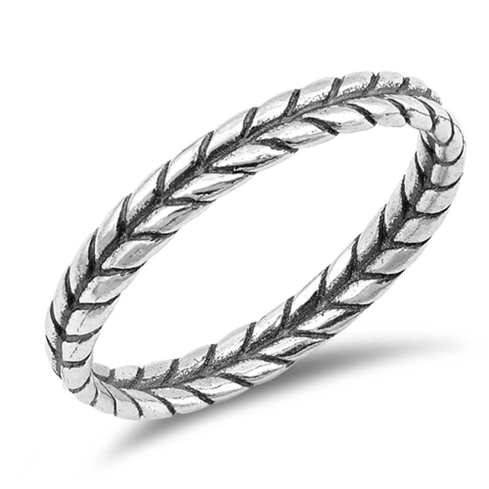 Sterling Silver Oxidized Leaf Braid Shaped Plain RingsAnd Face Height 3mm