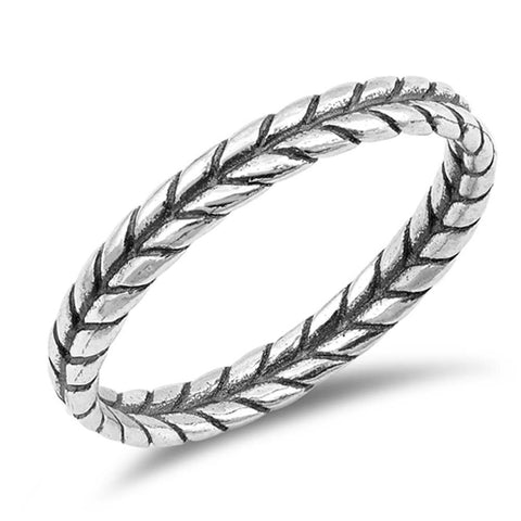 Sterling Silver Oxidized Leaf Braid Shaped Plain RingsAnd Face Height 3mm