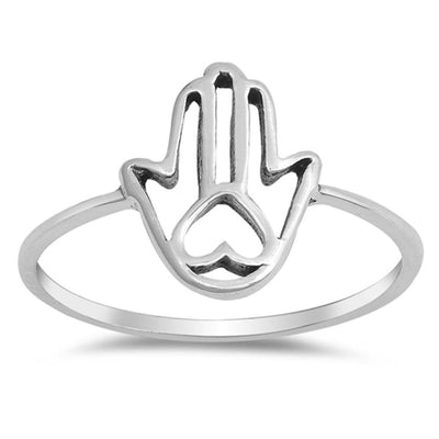 Sterling Silver Oxidized Heart Hamsa Shaped Plain RingsAnd Face Height 11mm