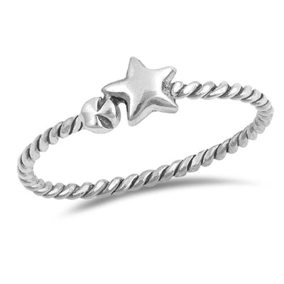 Sterling Silver Oxidized Star Rope Band Plain RingsAnd Face Height 5mm