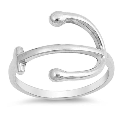 Sterling Silver Polished Sideways Anchor Shaped Plain RingsAnd Face Height 12mm