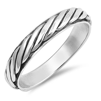 Sterling Silver Polished Rope Band Plain RingsAnd Face Height 4mm