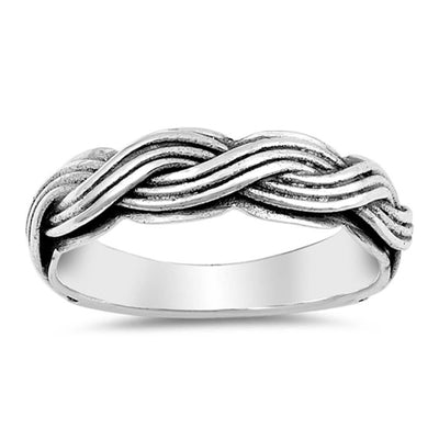 Sterling Silver Oxidized Braided Band Plain RingsAnd Face Height 5mm