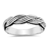 Sterling Silver Oxidized Braided Band Plain RingsAnd Face Height 5mm