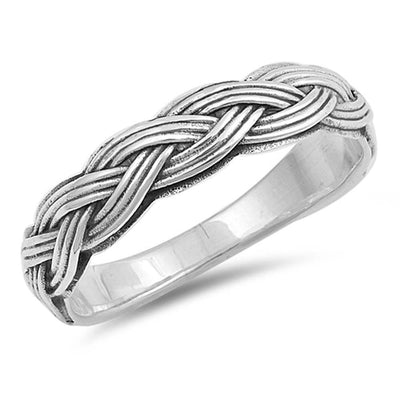 Sterling Silver Oxidized Intricate Braided Band Plain RingsAnd Face Height 5mm