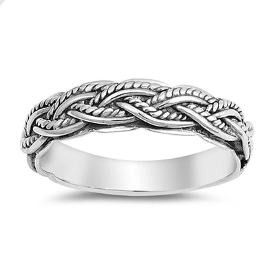Sterling Silver Oxidized Multi Braided Band Plain RingsAnd Face Height 6mm