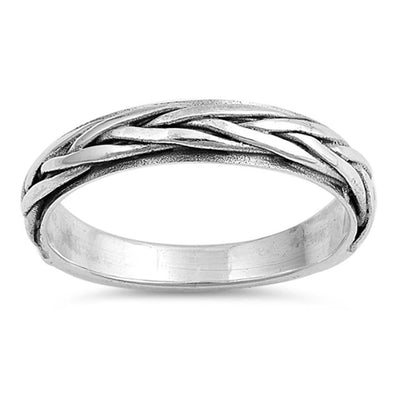 Sterling Silver Oxidized Thin Braided Band Plain RingsAnd Face Height 4mm
