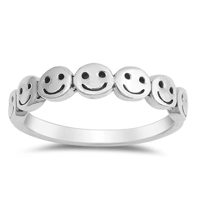 Sterling Silver Oxidized Smiley Faces Shaped Plain RingsAnd Face Height 4mm