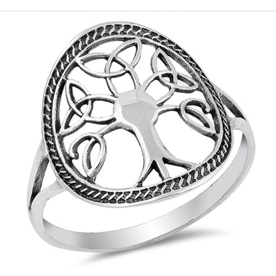Sterling Silver Celtic Tree Of Life Shaped Plain Rings And Face Height 19mm