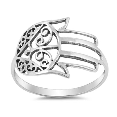 Sterling Silver Hamsa Shaped Plain RingsAnd Face Height 15mm