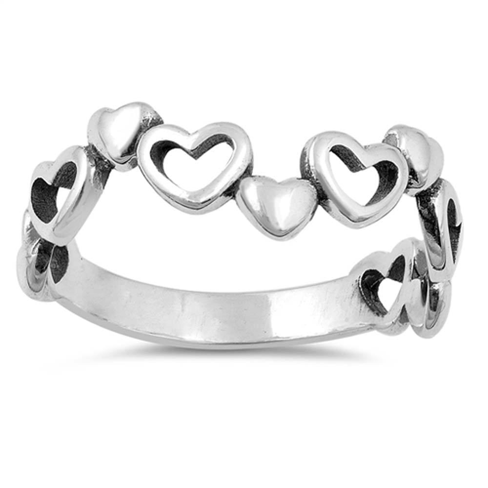 Sterling Silver Oxidized Hearts Shaped Plain RingsAnd Face Height 6mm