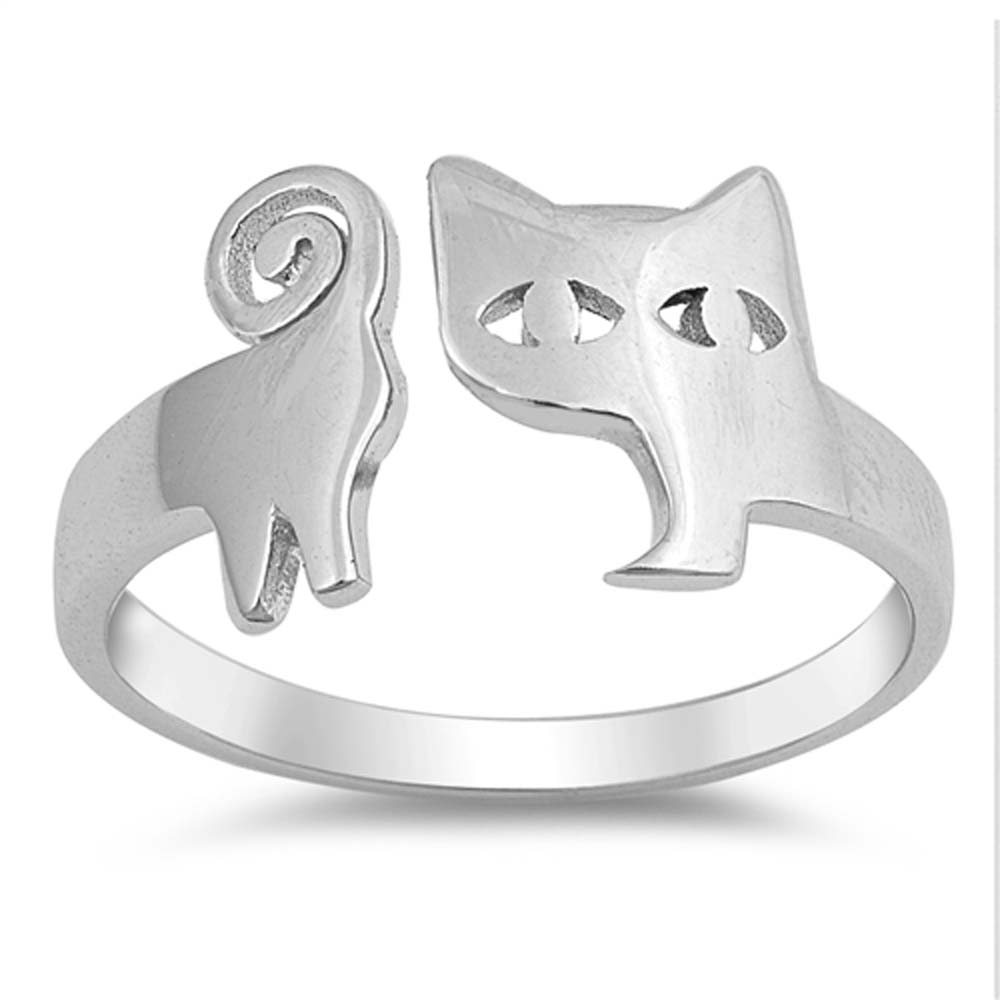Sterling Silver Polished Cat Shaped Plain RingsAnd Face Height 12mm