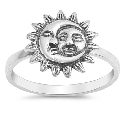 Sterling Silver Oxidized Sun And Moon Shaped Plain RingsAnd Face Height 12mm