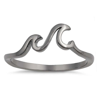 Sterling Silver Black Rhodium Plated Little Waves Shaped Plain RingsAnd Face Height 5mm