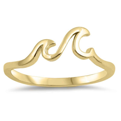 Sterling Silver Yellow Gold Plated Little Waves Shaped Plain RingsAnd Face Height 5mm