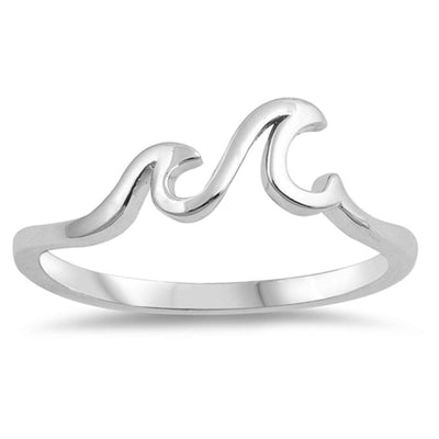 Sterling Silver Rhodium Plated Little Waves Shaped Plain RingsAnd Face Height 5mm