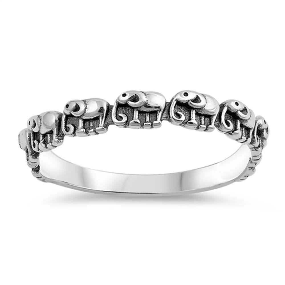 Sterling Silver Oxidize Elephants Shaped Plain RingsAnd Band Width 4mm
