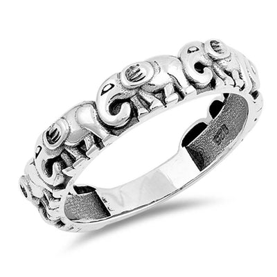 Sterling Silver Oxidized Elephants Shaped Plain RingsAnd Face Height 5mm