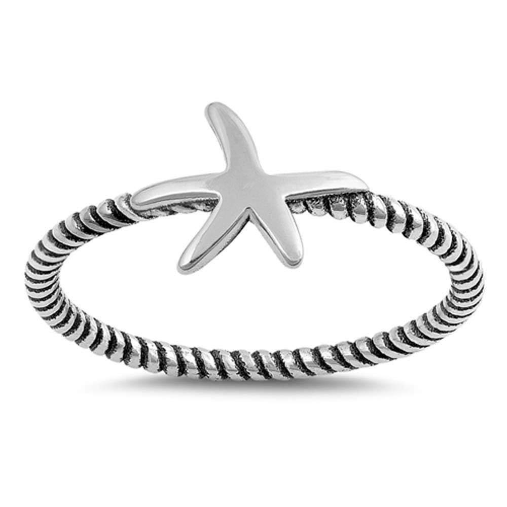 Sterling Silver Oxidized Starfish Plain RingsAnd Band Width 8mm