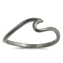 Load image into Gallery viewer, Sterling Silver Rhodium Plated Black Wave Shaped Plain RingsAnd Face Height 6mm