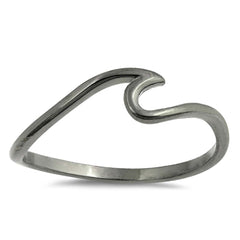 Sterling Silver Rhodium Plated Black Wave Shaped Plain RingsAnd Face Height 6mm