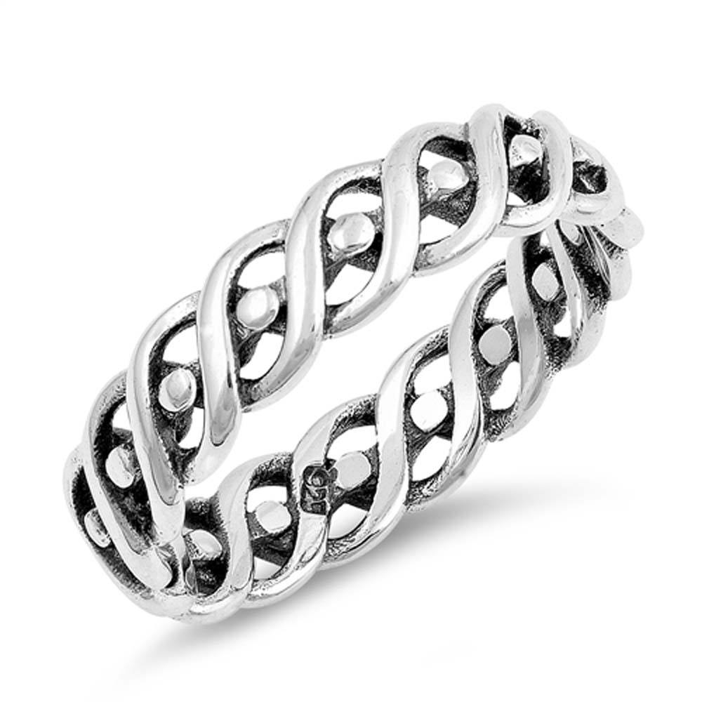 Sterling Silver Oxidized Braided Band Shaped Plain RingsAnd Face Height 5mm