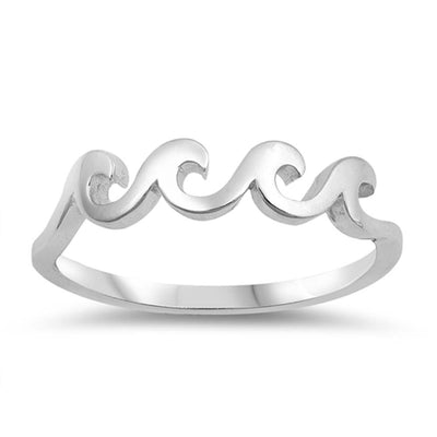 Sterling Silver High Polished Four Waves Shaped Plain RingsAnd Face Height 4mm