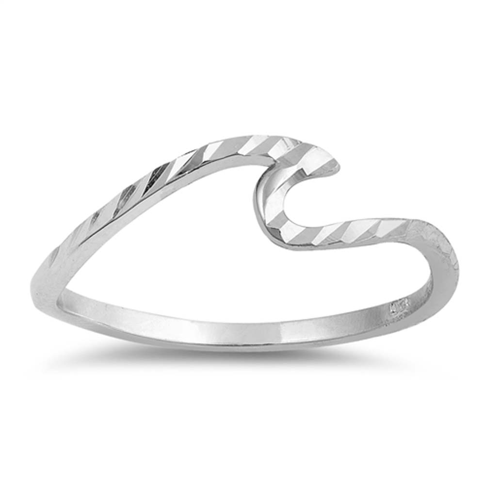 Sterling Silver Polished Diamond Cut Wave Shaped Plain Rings, Face Height 5mm