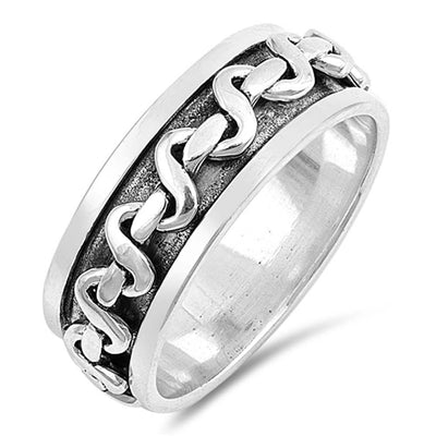 Sterling Silver Oxidized Chain Link Band Shaped Plain RingsAnd Face Height 8mm