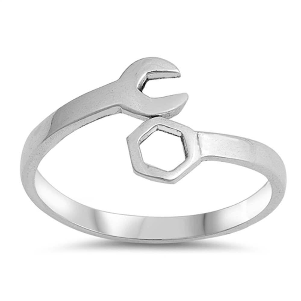 Sterling Silver Wrench Shaped Plain RingsAnd Face Height 10mm