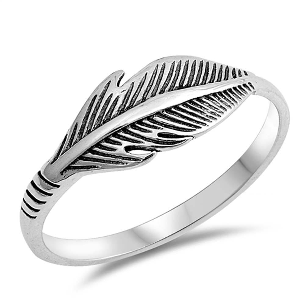 Sterling Silver Feather Shaped Plain Rings, Face Height 7mm