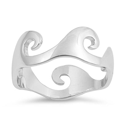 Sterling Silver High Polished Waves Shaped Plain RingsAnd Face Height 6mm