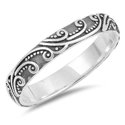 Sterling Silver Oxidized Filigree Band Shaped Plain RingsAnd Face Height 4mm