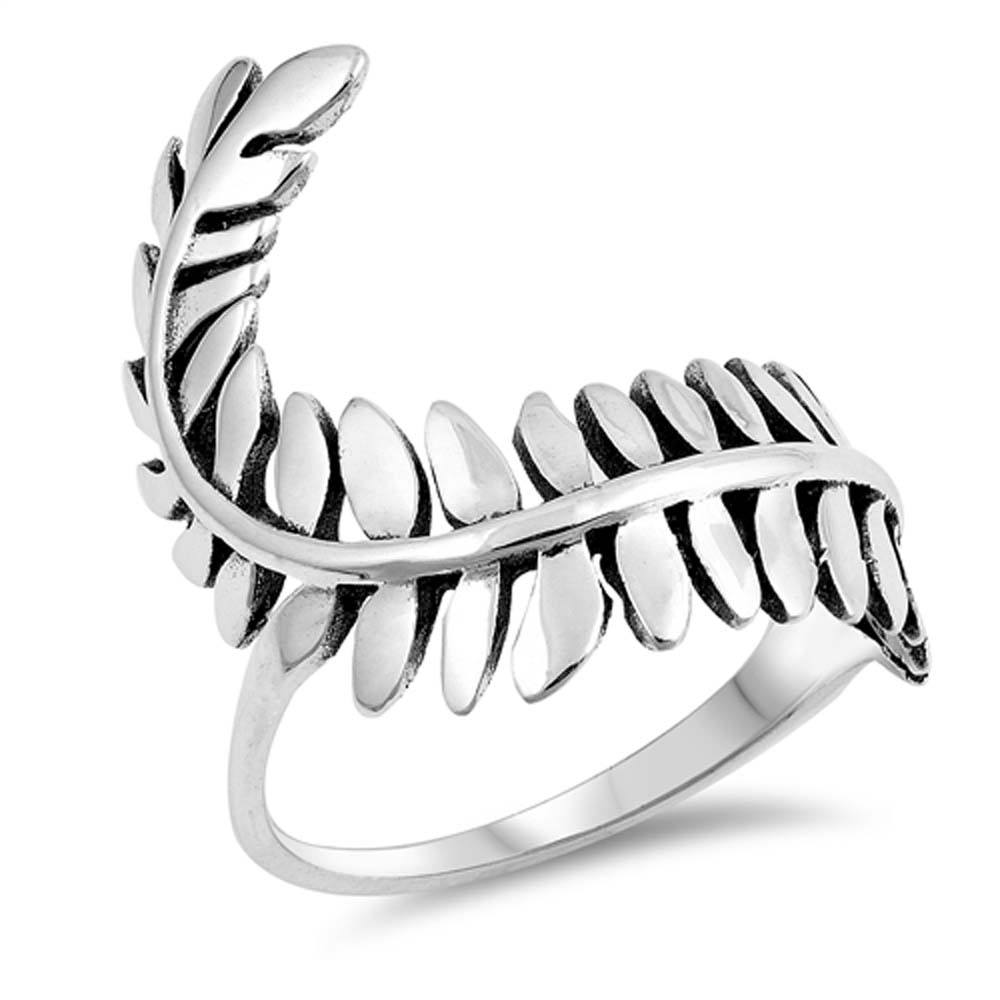 Sterling Silver Oxidized Fern Leaves Shaped Plain Rings, Face Height 24mm