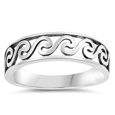 Sterling Silver Oxidized Filigree Wave Shaped Plain RingsAnd Face Height 6mm