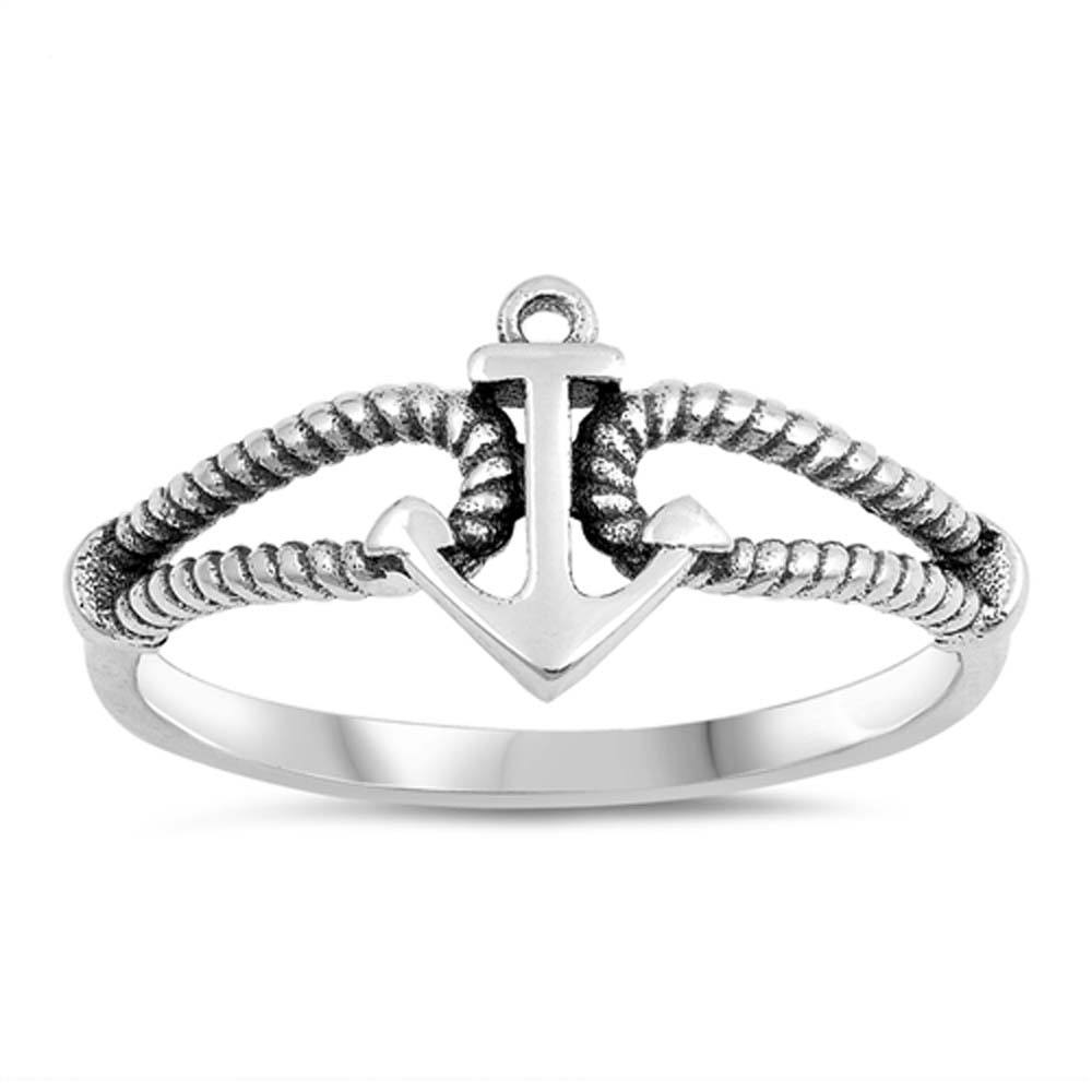 Sterling Silver Oxidized Anchor Shaped Plain RingsAnd Face Height 9mm