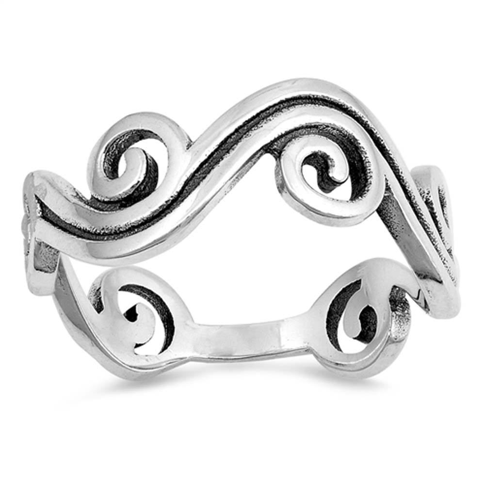 Sterling Silver Oxidized Waves Shaped Plain RingsAnd Face Height 8mm