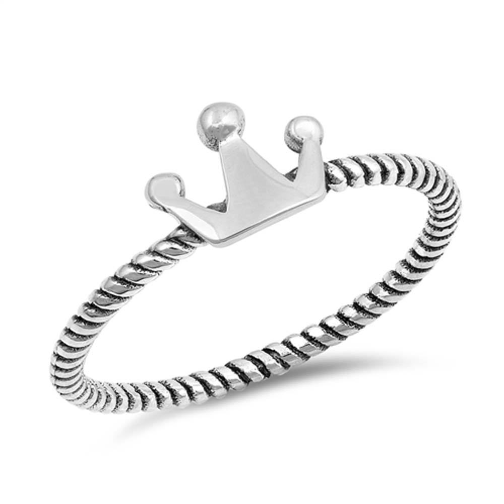 Sterling Silver Oxidized Crown Shaped Plain RingsAnd Face Height 6mm