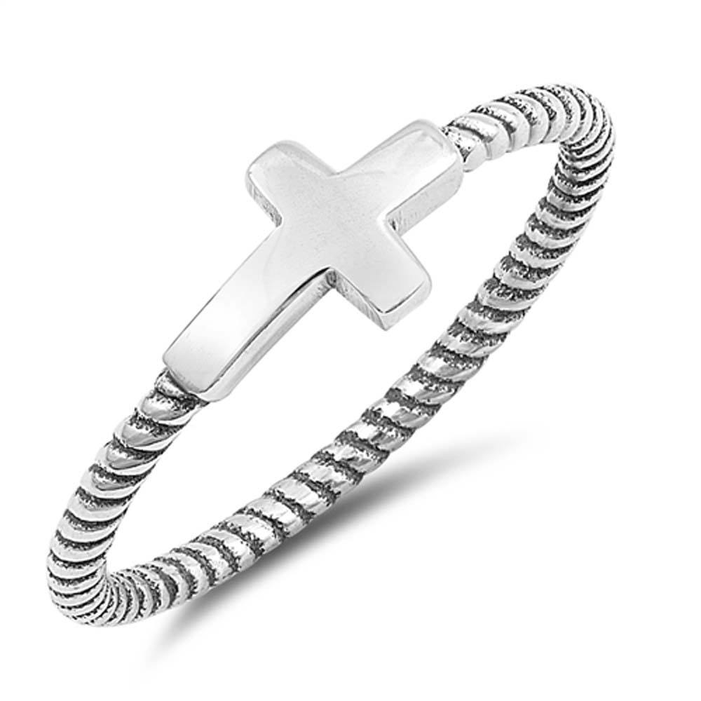 Sterling Silver Oxidized Sideways Cross Shaped Plain RingsAnd Face Height 6mm