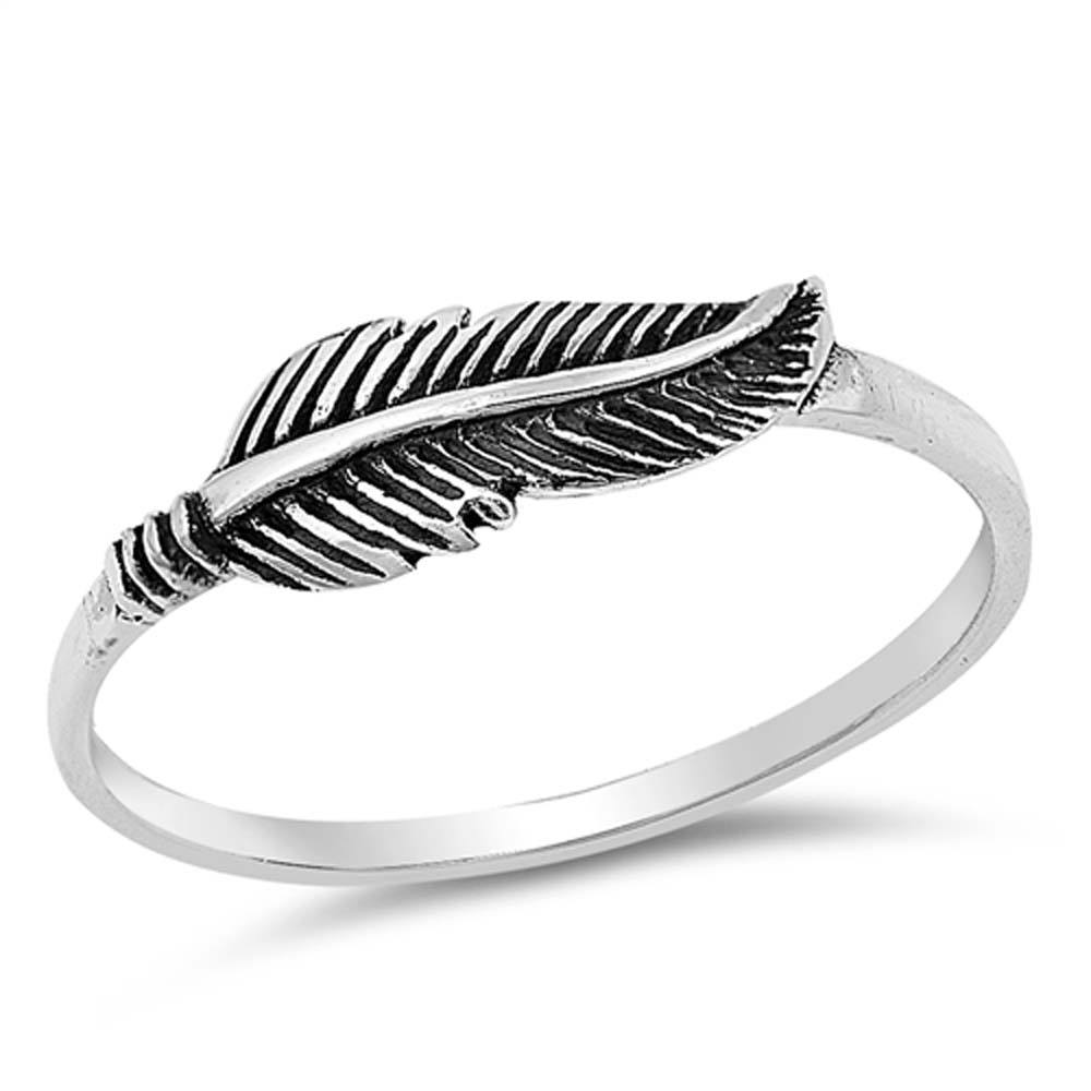 Sterling Silver Oxidized Feather Shaped Plain Rings, Face Height 5mm