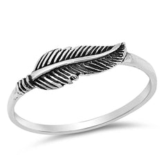 Sterling Silver Oxidized Feather Shaped Plain Rings, Face Height 5mm