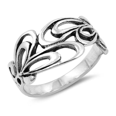 Sterling Silver Oxidized Flower Shaped Plain Rings and Face Height 10mm