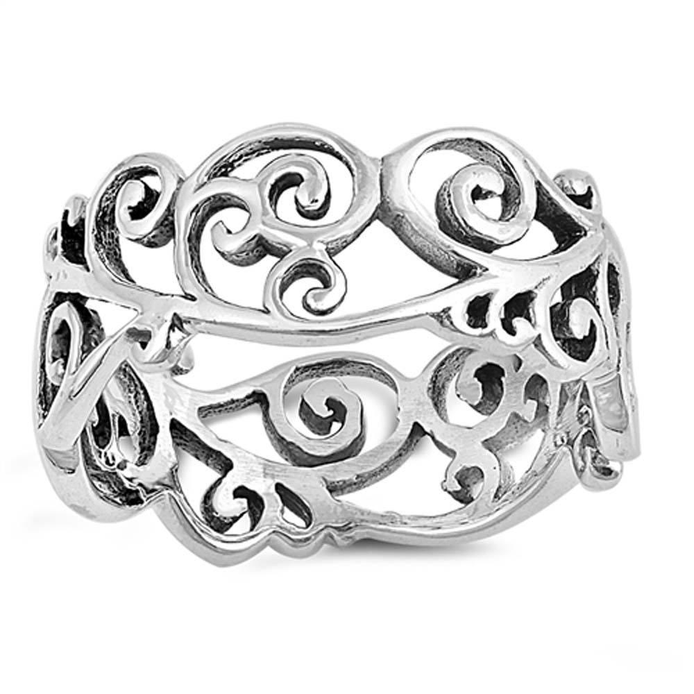 Sterling Silver Oxidized Celtic Design Shaped Plain RingsAnd Face Height 9mm
