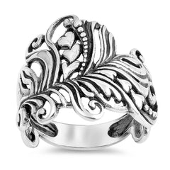 Sterling Silver Oxidized Hearts And Leafs Shaped Plain RingsAnd Face Height 22mm