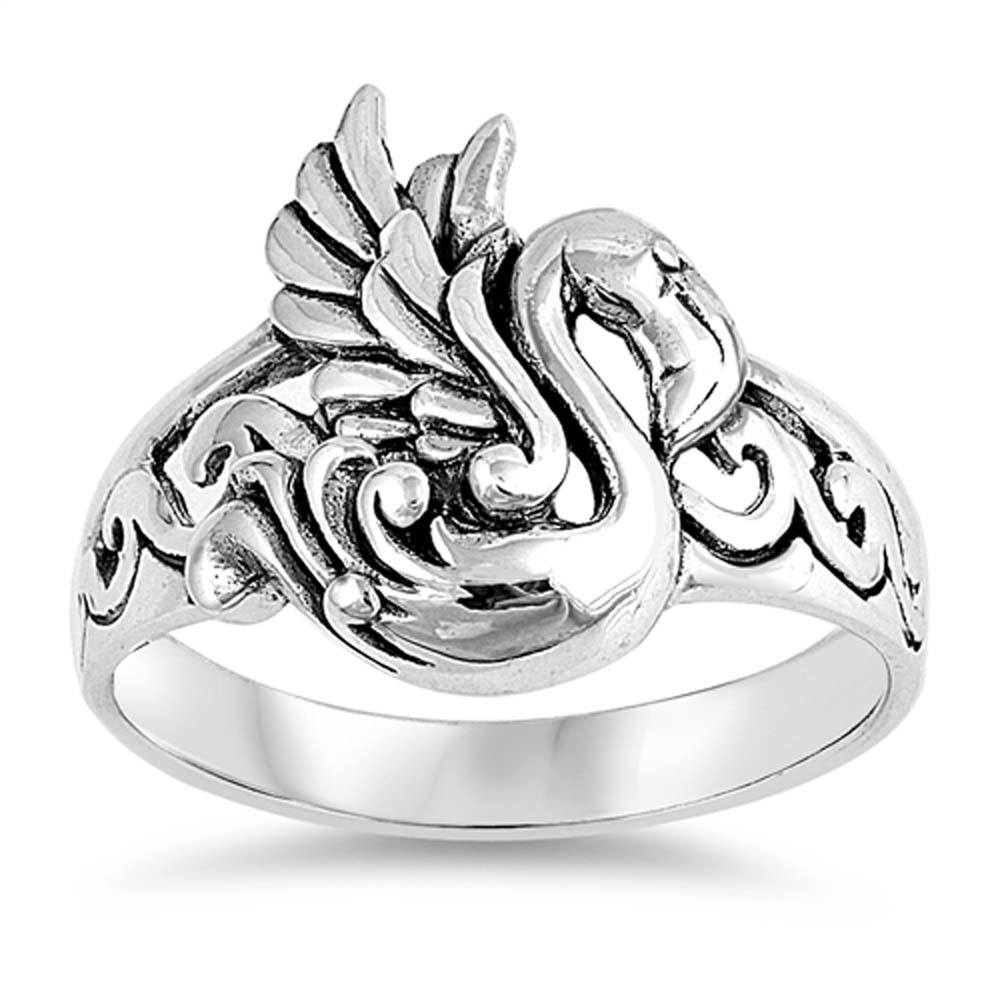 Sterling Silver Oxidized Swan Shaped Plain RingsAnd Face Height 17mm