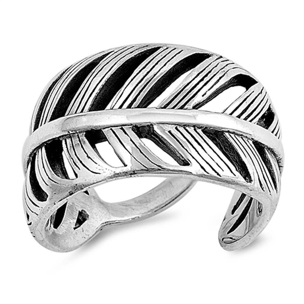 Sterling Silver Oxidized Leaf Shaped Plain RingsAnd Face Height 15mm