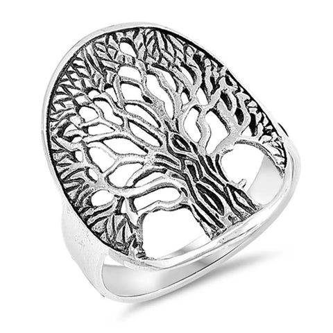 Sterling Silver Oxidized Tree Of Life Shaped Plain RingsAnd Face Height 24mm