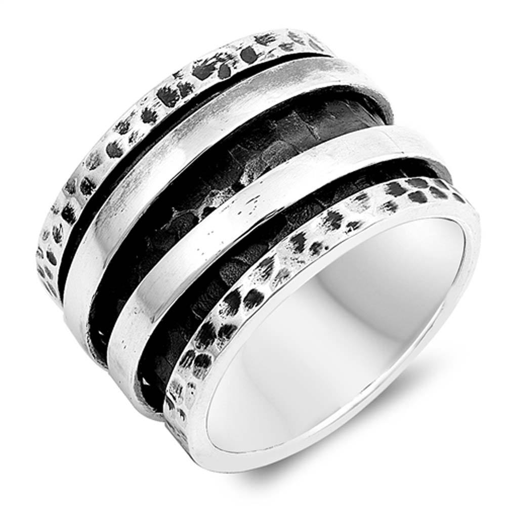 Sterling Silver Oxidized Two Moveable Shaped Plain RingsAnd Face Height 16mm