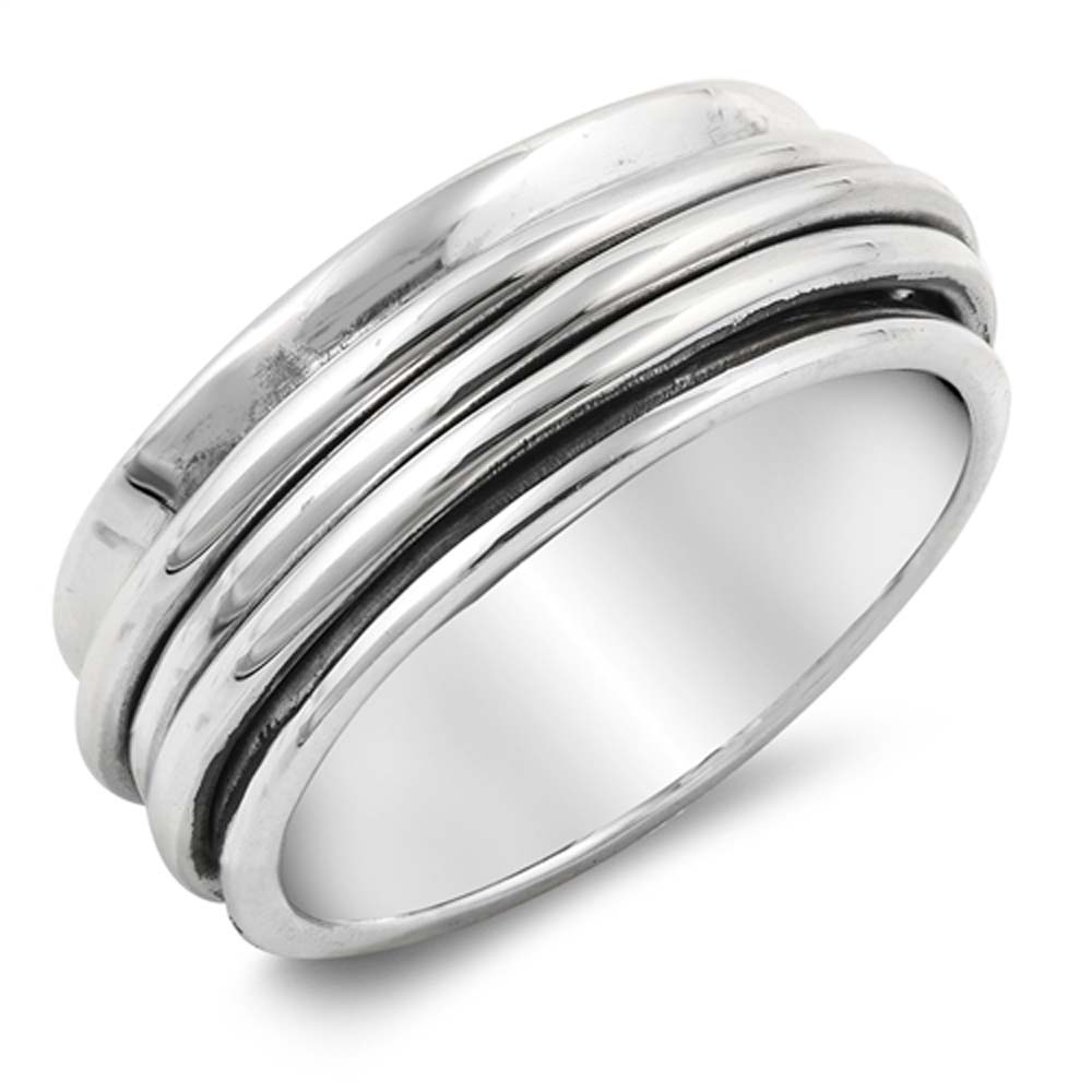 Sterling Silver Oxidized Spinner Shaped Plain RingsAnd Face Height 8mm