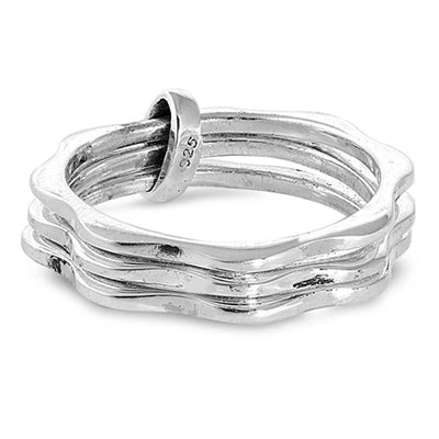 Sterling Silver Oxidized Three Lines Shaped .925 Plain RingsAnd Face Height 4mm